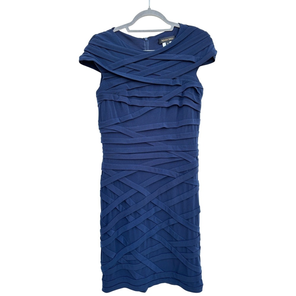 Tadashi Shoji Navy Blue Bandage Sheath Dress Cap Sleeve Womens Medium
